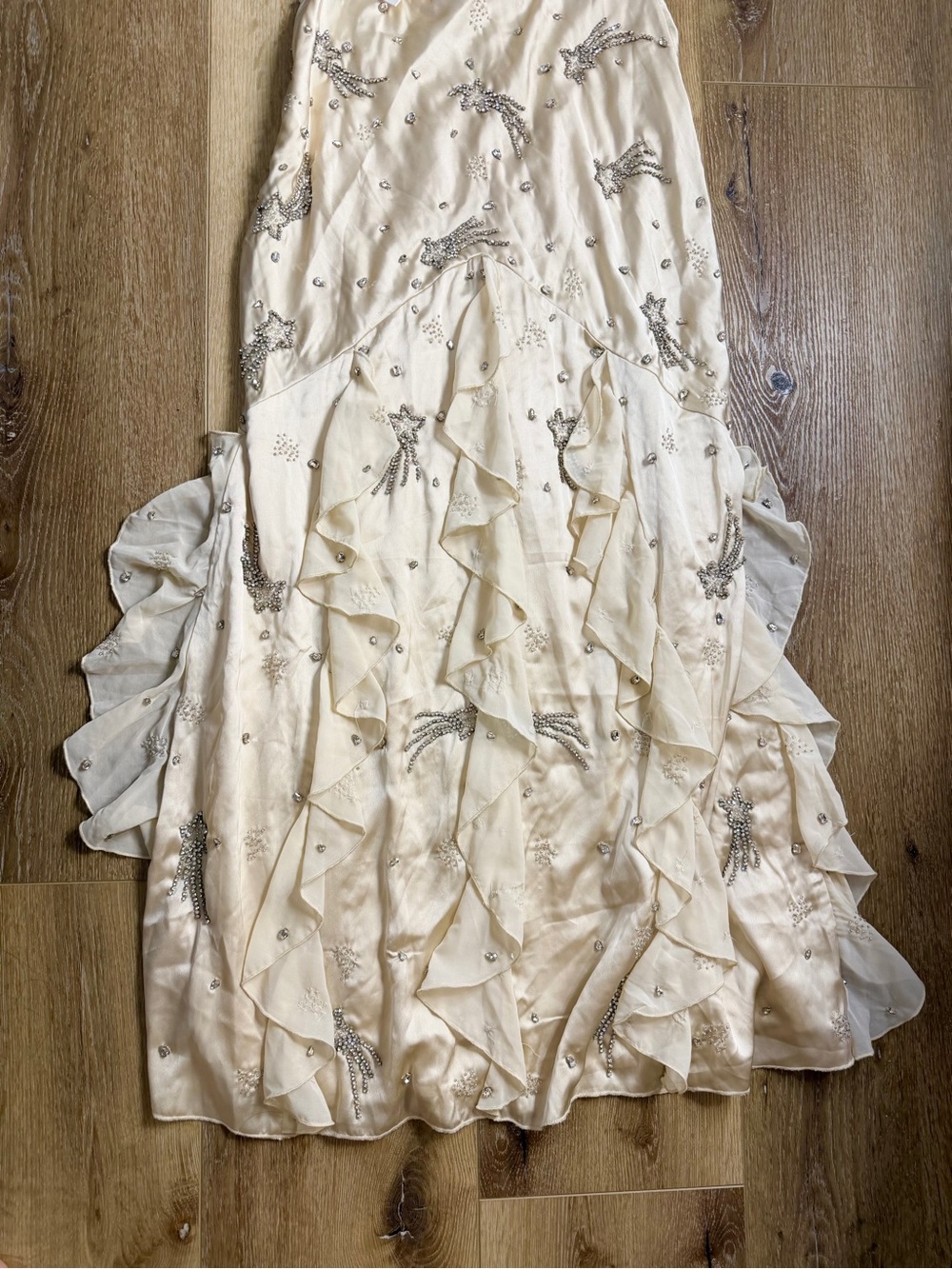 For Love & Lemons Elea Shooting Star Cream Beaded Ruffle Maxi Dress Size Small - Picture 13 of 14